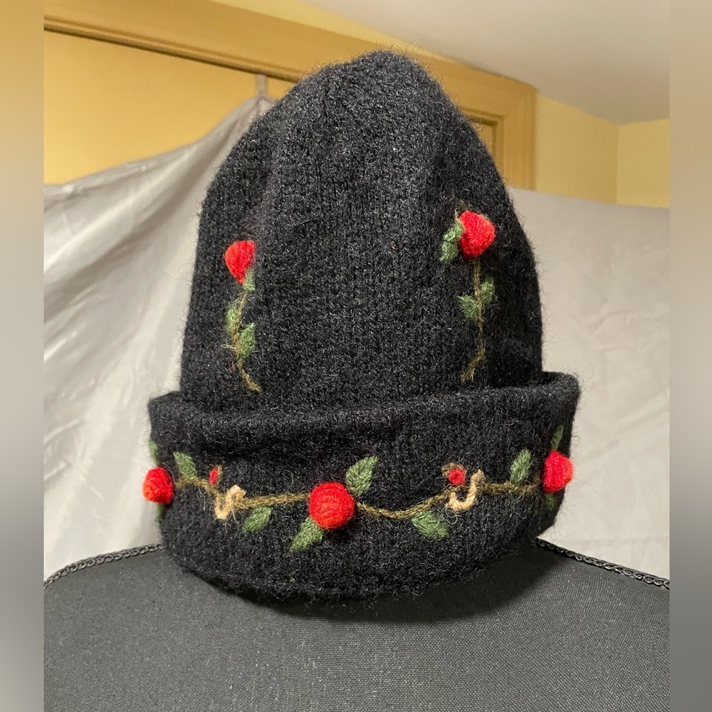 Neckworks Vintage Alpaca Blend Wool Hat with Red Floral Accents - Picture 3 of 4